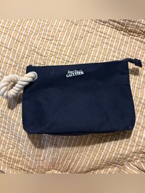 Jean Paul Gaultier Parfums Navy Canvas Toiletry Cosmetics Pouch with Rope Handle